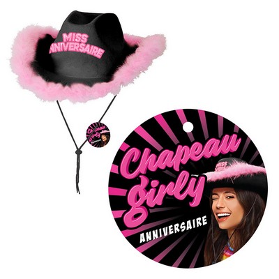 21489 - Chapeau Girly Noir Joyeux Anniversaire